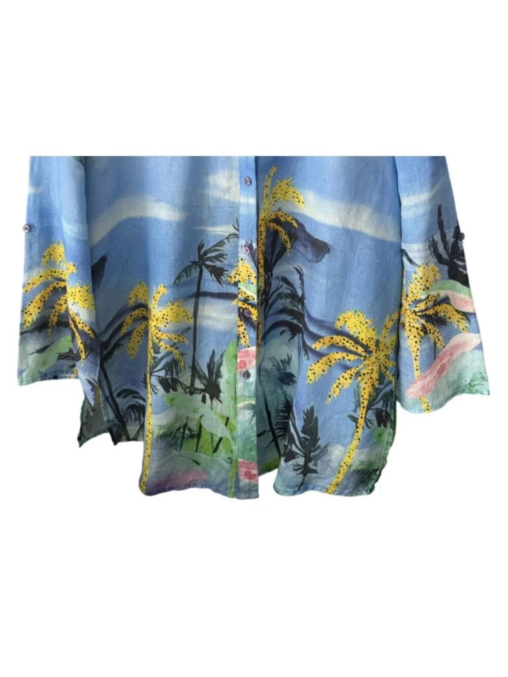 Princess Goes Hollywood Womens Linen Tropical Print Button-Up Shirt Medium Beach - Picture 3 of 6